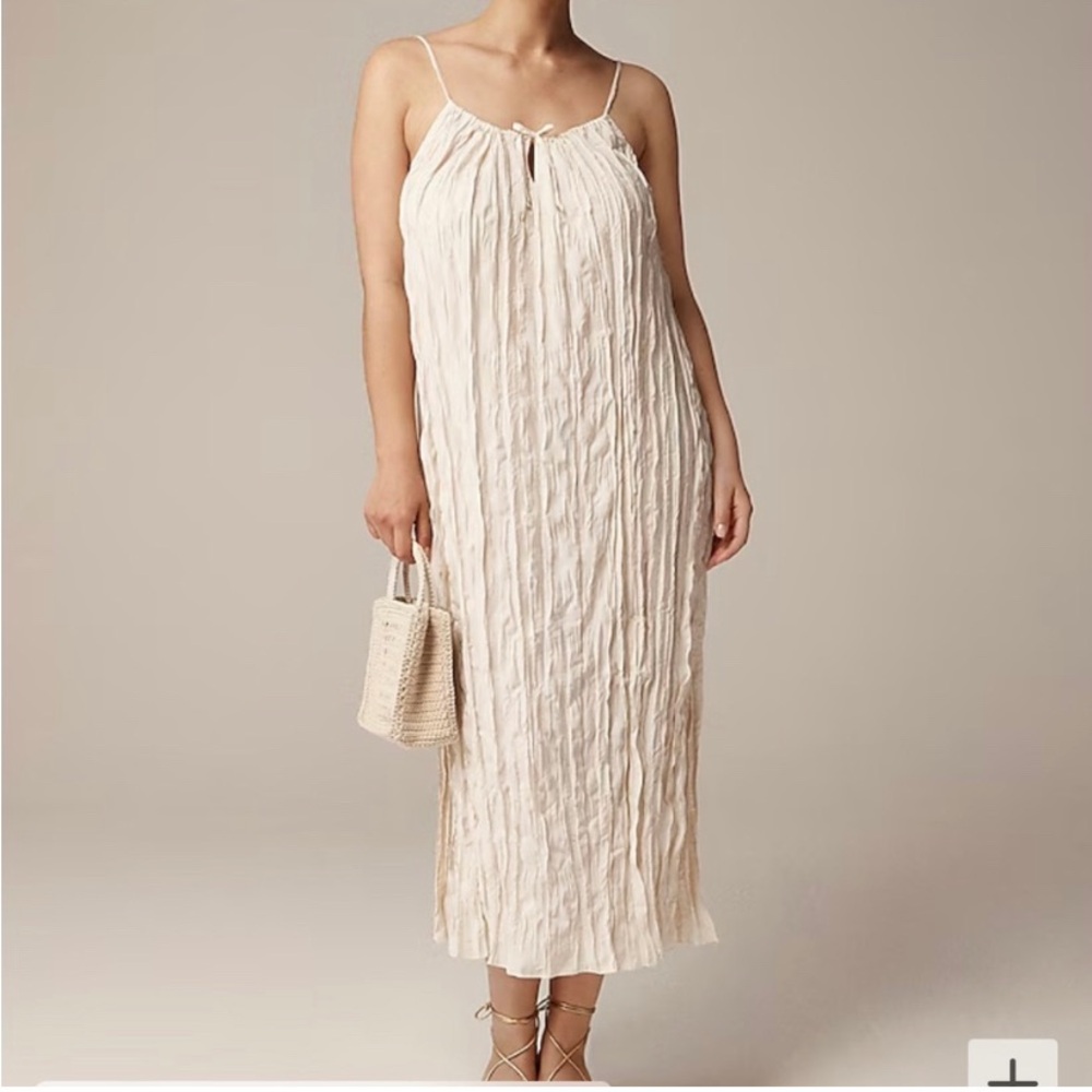 J. Crew Cream Crinkled Midi Slip Dress
